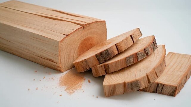 Natural Wood Log Slices with a Rough Cut Texture on a White Background