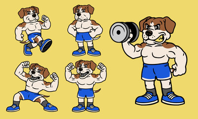 Naklejka premium Dog Muscle Body Mascot Character Set