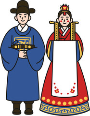 korean traditional wedding couple vector illustration