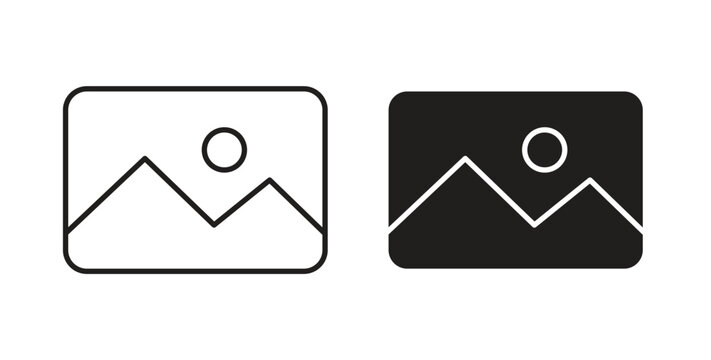 Picture icons vector symbol with editable stroke and flat versions