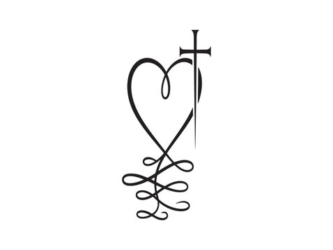 Heart with a cross and decorative lines