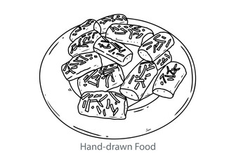 A hand-drawn illustration of a plate filled with rectangular pastries, sprinkled with chocolate shavings.