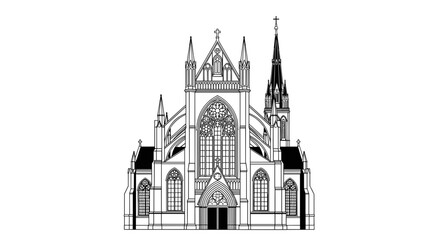 Gothic Style Church Building Illustration.