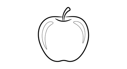 Simple Black Line Drawing of an Apple.