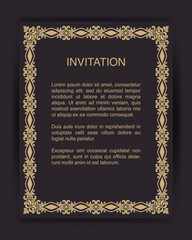 Luxurious Gold Floral Frame Invitation on Dark Purple Anthracite