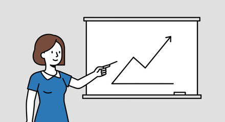 Woman pointing to graph on whiteboard.