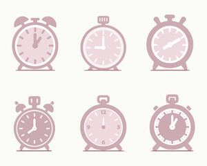 Flat Alarm Clock Illustration Set in Dusty Rose and Creamy White