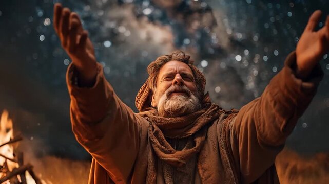 Abraham stood outside, staring up at the starry night sky. A depiction of God's promise that He would make Abraham's descendants as numerous as the stars in the sky