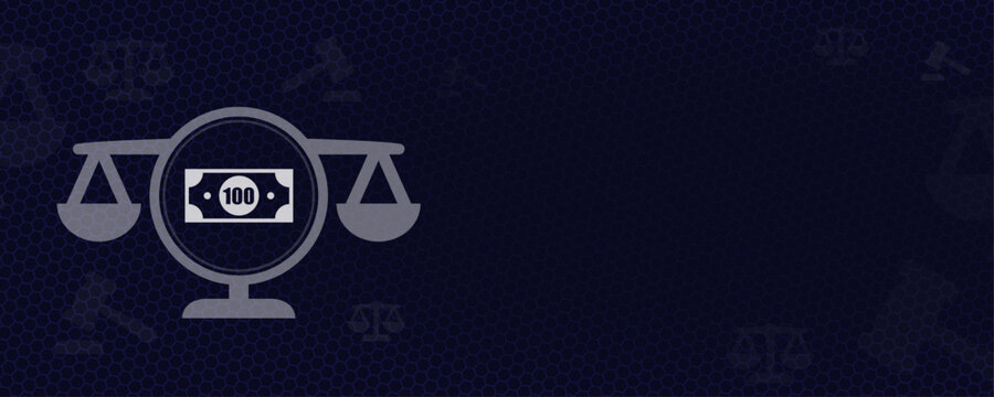 Financial law and money laundering regulation vector concept with cash bill icon on balance scales and copy space for banking and tax legal services