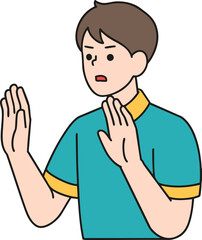 man making a "calm down" gesture with both hands vector