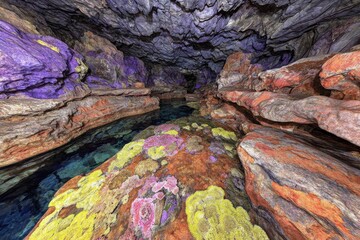 Fototapeta premium Colorful cave with a watery passageway