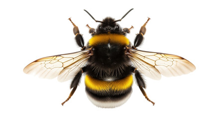 Detailed bumblebee PNG isolated on transparent background, close-up of a furry insect with yellow stripes for nature and wildlife projects © Vasilis