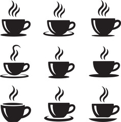 Obraz premium Set of black coffee cups on white background