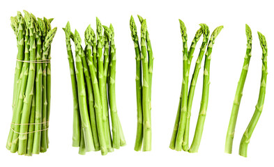 Fototapeta premium a crisp collection of fresh green asparagus spears displayed in bunches and individual stalks isolated on transparent background highlighting healthy food and culinary versatility