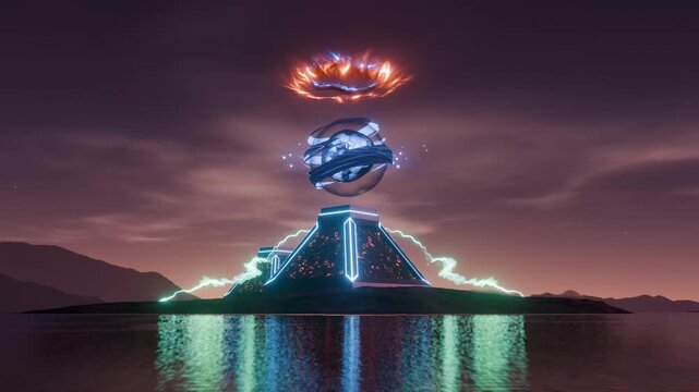 A mysterious portal on an alien planet.