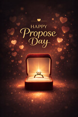 Luxury Happy Propose Day Poster with Engagement Ring and Hearts