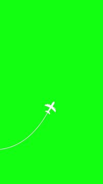Animation of airplane traveling with a path on green background. Full HD. 4K