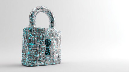 Metallic padlock with glowing circuitry