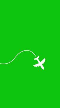 Animation of airplane traveling with a path on green background. Full HD. 4K