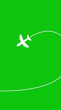Animation of airplane traveling with a path on green background. Full HD. 4K