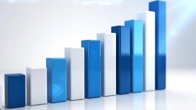 Abstract growth visualization blue and white bar chart rising on white