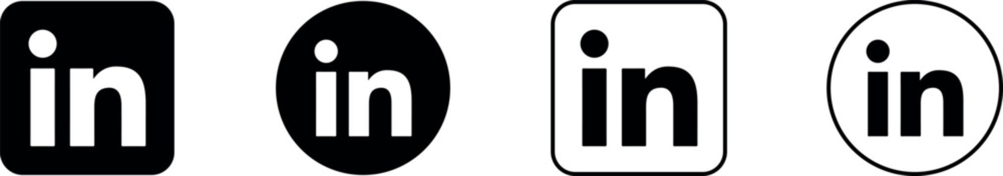 LinkedIn logo logotype in black and white. Professional social media platform icon for business, corporate identity, branding, presentations, and digital design projects.