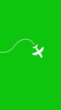 Animation of airplane traveling with a path on green background. Full HD. 4K