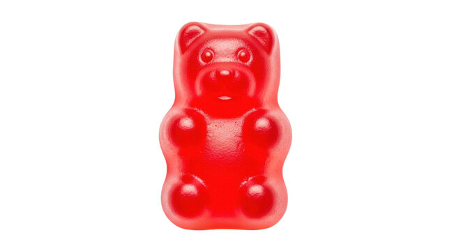 Red gummy bear isolated PNG on transparent background, sweet chewy candy for kids and party favors