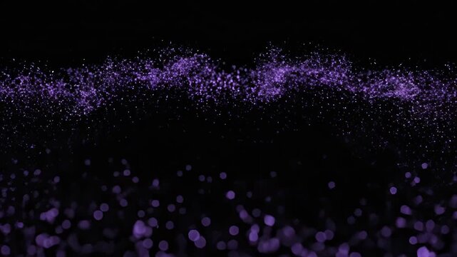 Ethereal purple waves radiating and particle fields flowing on a dark background for an abstract data stream concept and futuristic technology