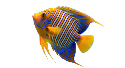 Striking regal angelfish PNG isolated on transparent background, vibrant marine life with blue and yellow stripes, tropical fish for design projects © Vasilis