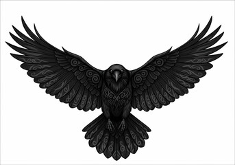 Fototapeta premium 漆黒のカラス、翼を広げた優美な姿のイラスト