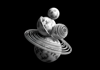 球体の抽象的構成、モノクロームのミニマルアート