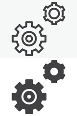 Cogwheel gear mechanism icon set in different style. Line, outline and solid icon versions, editable stroke vector sign and symbol. Settings icon for process.