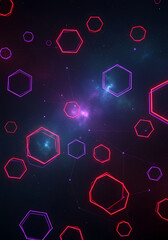 ネオン六角形が輝く、夜空の抽象デザイン