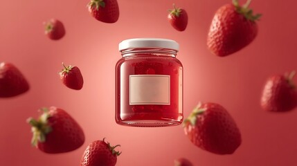 Strawberry Jam Jar Floating Berries Product Shot