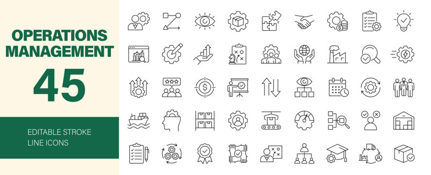 Operations management icon set. Editable line icons. Vector illustration.