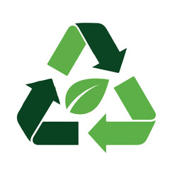 Obraz premium Green recycling symbol with a leaf in the center, representing environmental sustainability and eco-friendly practices