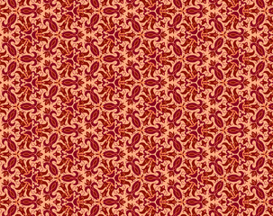 Oriental style Small floral pattern Fantasy flat flowers, buds, petals on a delicate peach, orange, pink background Minimalistic warm tones Fabric Textiles Wallpaper Gift wrapping