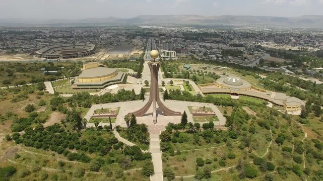 Aerial view of Hawelti Semaetat Martyrs Memorial Monument in Mekelle, Tigray - Ethiopia