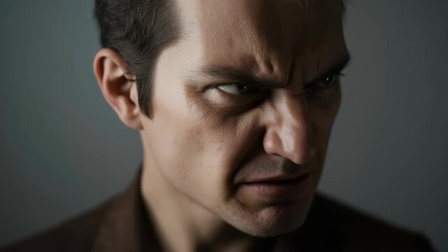 Angry man portrait close up frown glare moody dramatic lighting conveying tension