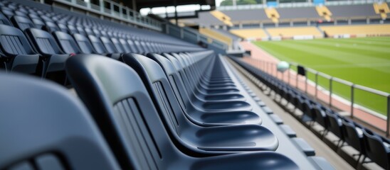 Fototapeta premium Empty stadium seats in a modern sports arena, ready for the next game.