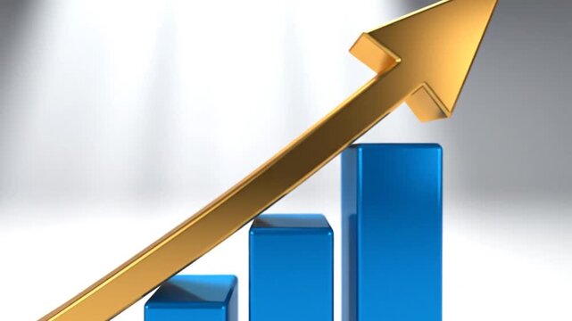 Rising bar chart with arrow depicting growth and success concept