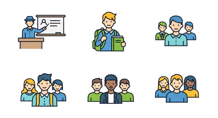Collection of diverse people icons representing education and teamwork.