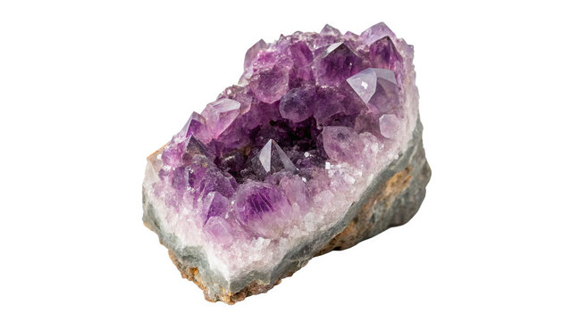 Purple crystal cluster amethyst isolated on transparent background