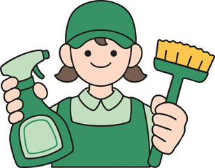 vector illustration of a cleaning lady holding supplies