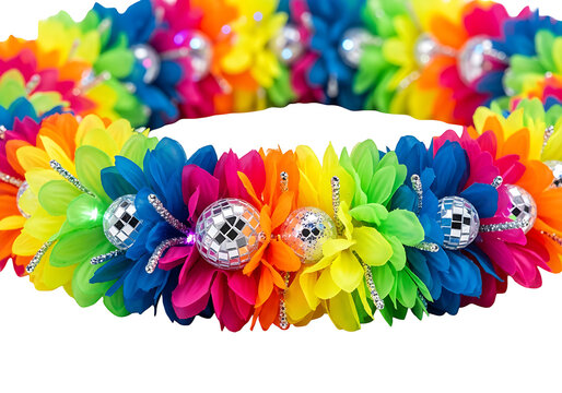 Colorful Hawaiian Lei with Flowers and Bells.