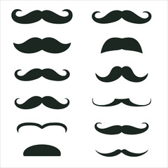Black Mustache Silhouette Set Classic Barber Shop and Gentleman Facial Hair Vector