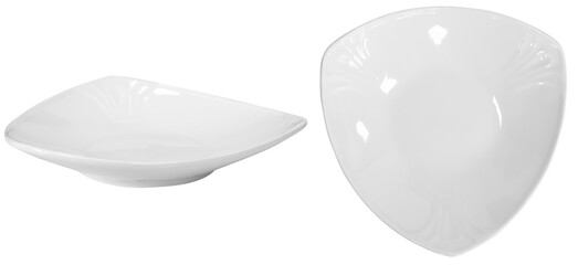 Real white ceramic plate photographed in studio and isolated on transparent background