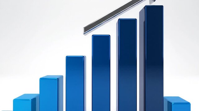 Rising bar chart with arrow indicates growth and positive trend