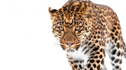 Obraz premium Close-Up of Majestic Leopard Stalking in Natural Habitat with Striking Spot Patterns and Intense Gaze